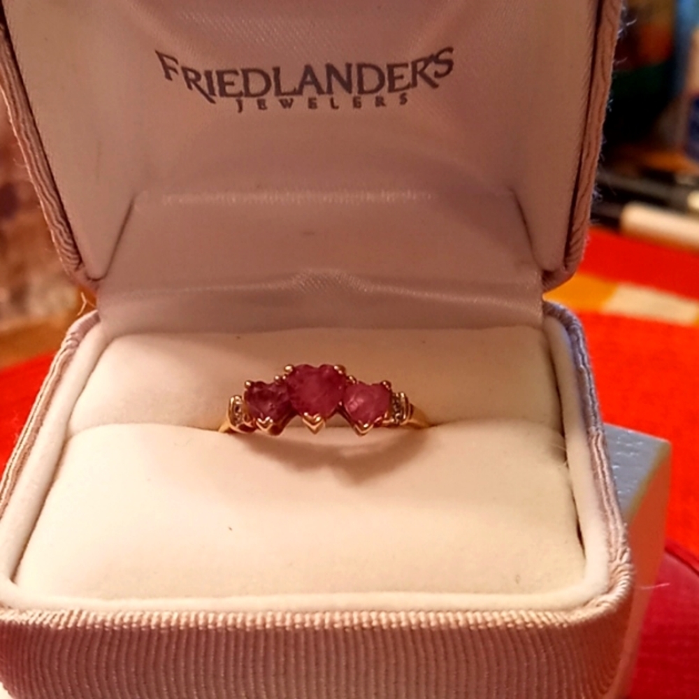 NWT, 10K Gold, Lab-Created, Pink Sapphire & Diamond Hearts Ringβ¨οΈππππππ©·π - Picture 4 of 10